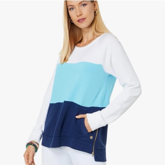 Lilly Pulitzer Tops - Lilly Pulitzer Luxletic Beach Comber Pullover Low Tide Navy Color Block Medium